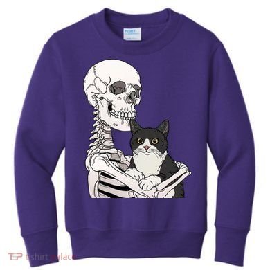 Skeleton Holding Cat Kids Sweatshirt