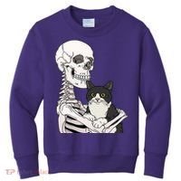 Skeleton Holding Cat Kids Sweatshirt thumb 0