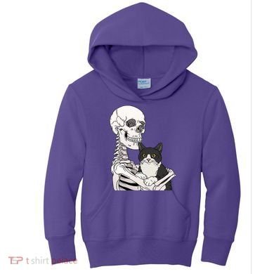 Skeleton Holding Cat Kids Hoodie