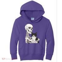 Skeleton Holding Cat Kids Hoodie thumb 0