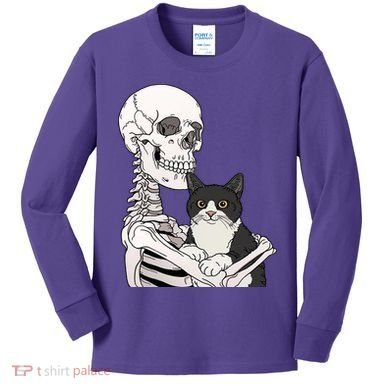 Skeleton Holding Cat Kids Long Sleeve Shirt