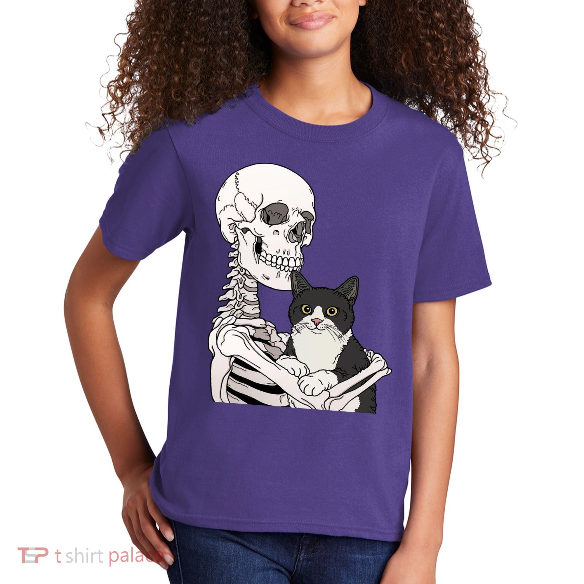 Skeleton Holding Cat Kids T-Shirt