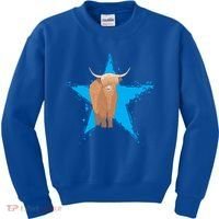 Scottish Highland Cow Star Cow Love Scottish Highland Cows Gift Kids Sweatshirt thumb 0