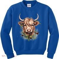 Scottish Highland Cow Cattle Hairy Cow Christmas Funny Gift Kids Sweatshirt thumb 0