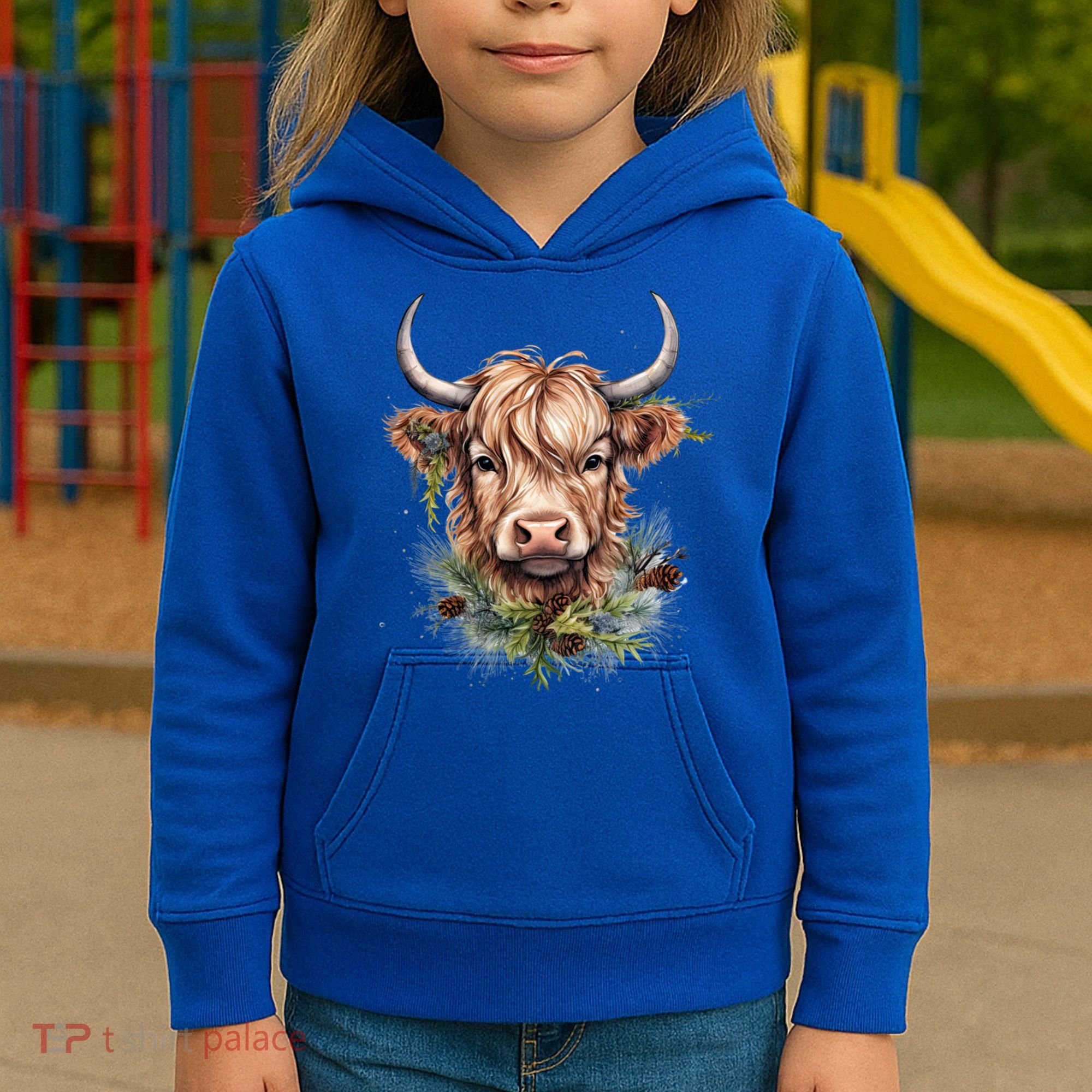 Scottish Highland Cow Cattle Hairy Cow Christmas Funny Gift Kids Hoodie