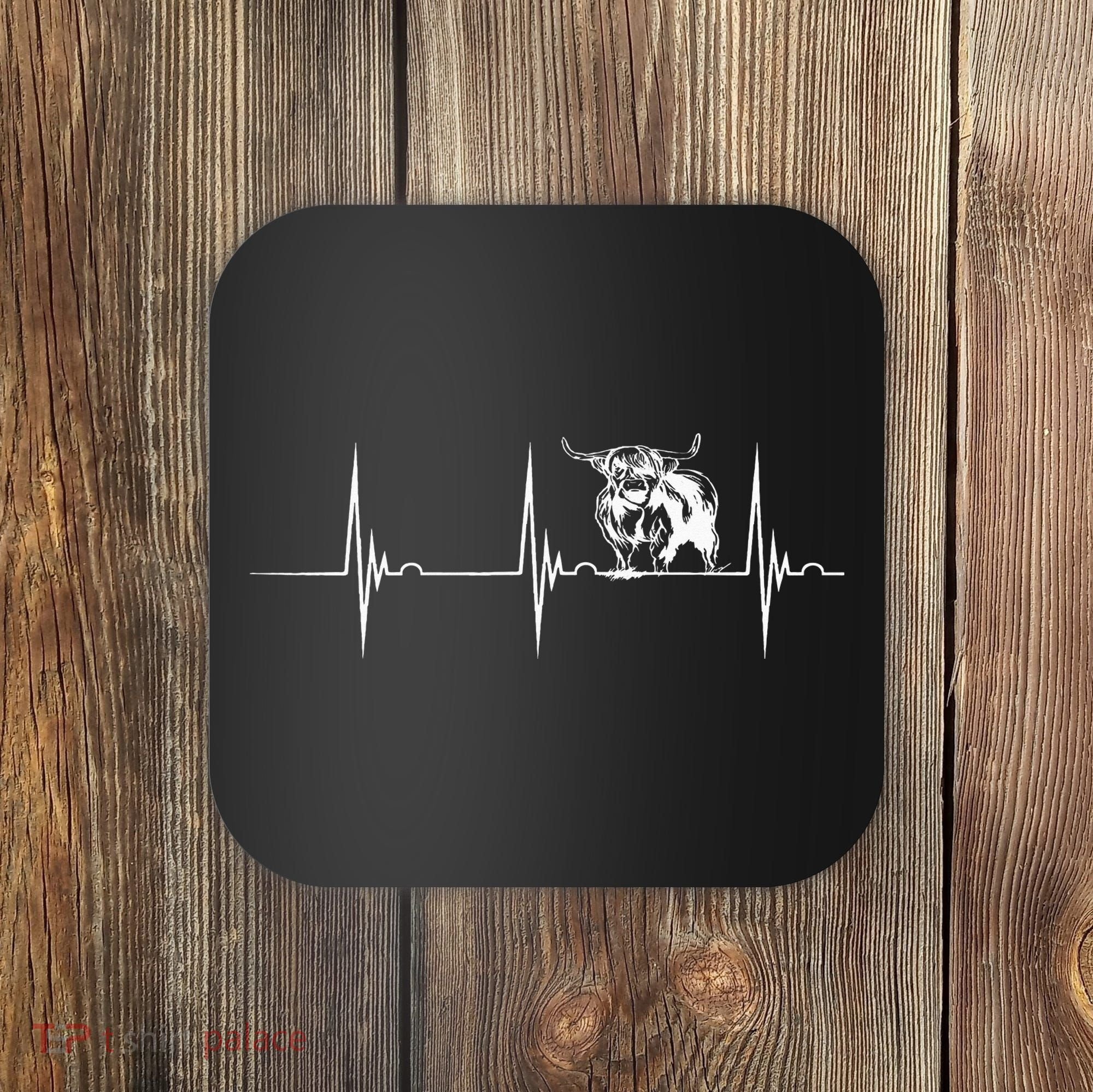 Scottish Highland Cow Heartbeat EKG Pulse Highlander Cow Coaster