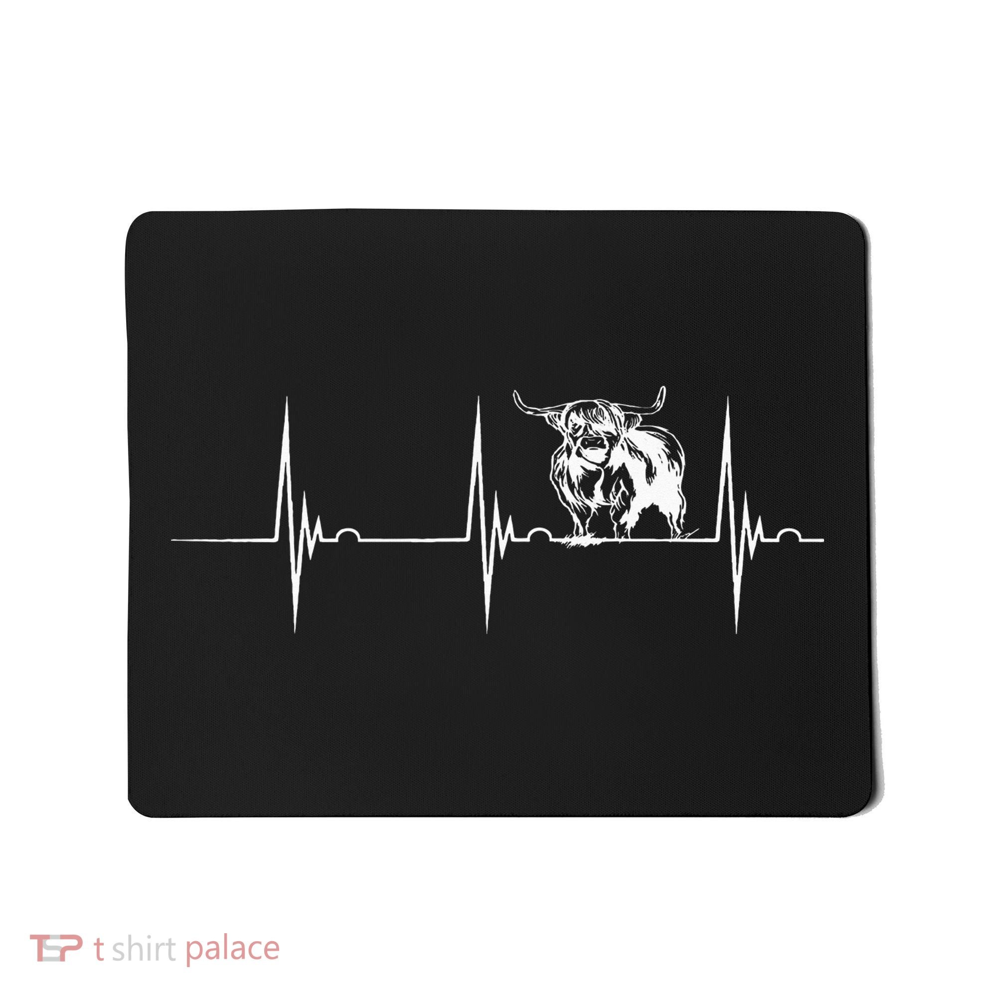 Scottish Highland Cow Heartbeat EKG Pulse Highlander Cow Mousepad