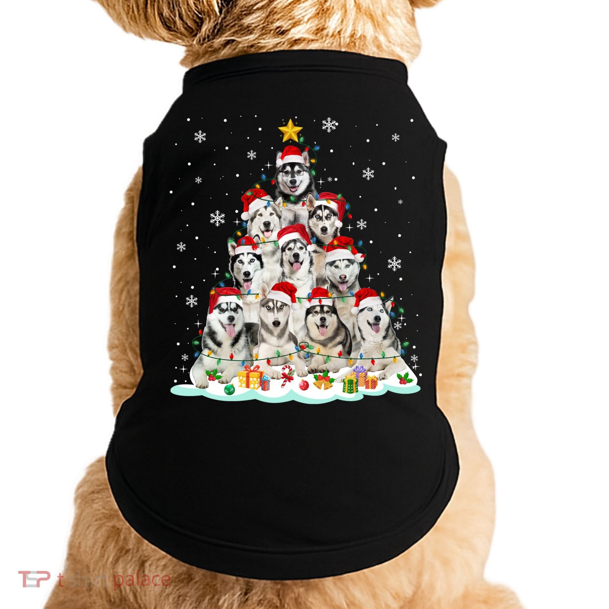 Siberian Husky Christmas Tree Dog Lights Pajamas Xmas Cool Gift Doggie Tank