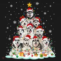 Siberian Husky Christmas Tree Dog Lights Pajamas Xmas Cool Gift USA-Made Doggie Bandana thumb 2