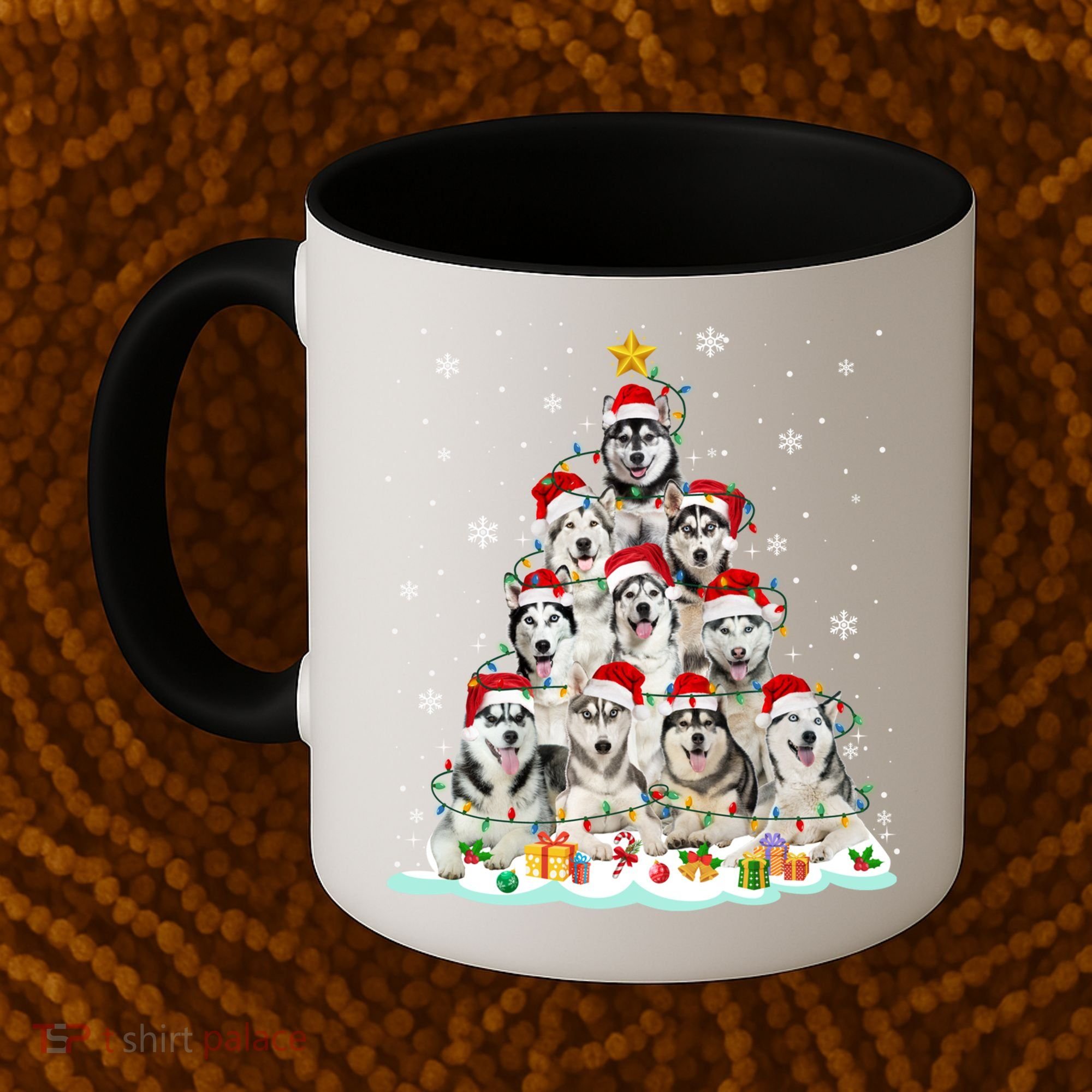 Siberian Husky Christmas Tree Dog Lights Pajamas Xmas Cool Gift Coffee Mug