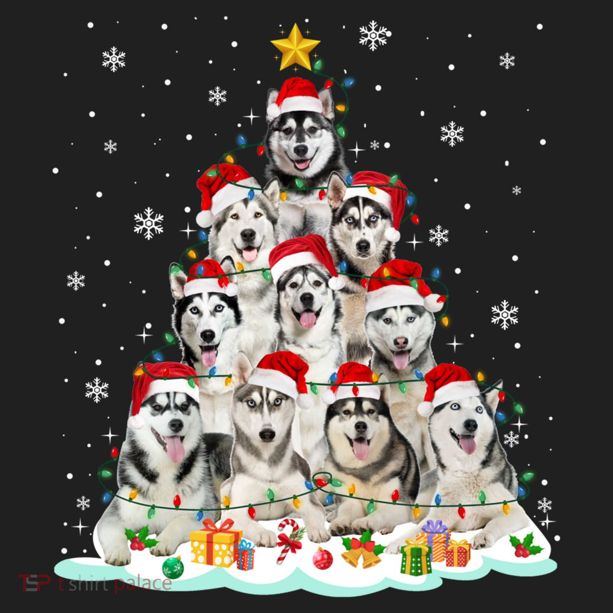 Siberian Husky Christmas Tree Dog Lights Pajamas Xmas Cool Gift Beanie