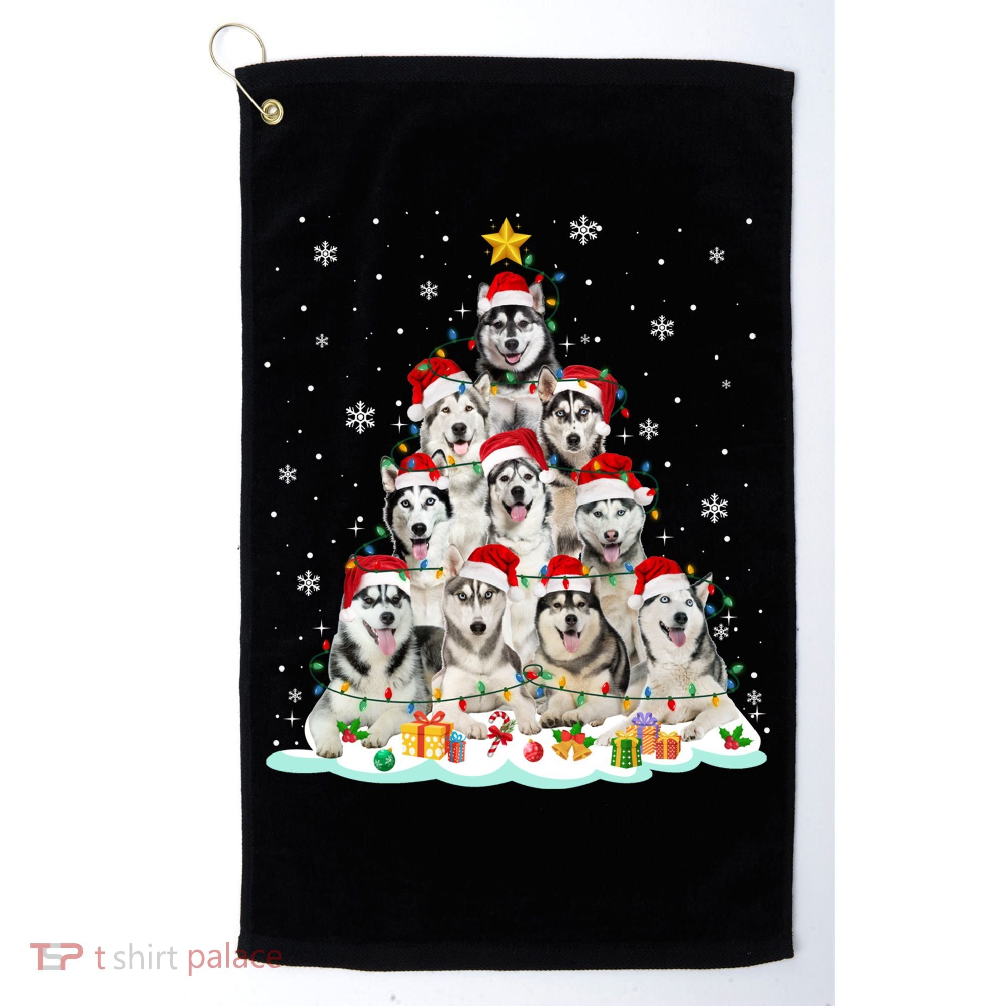 Siberian Husky Christmas Tree Dog Lights Pajamas Xmas Cool Gift Golf Towel