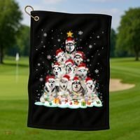 Siberian Husky Christmas Tree Dog Lights Pajamas Xmas Cool Gift Golf Towel thumb 1