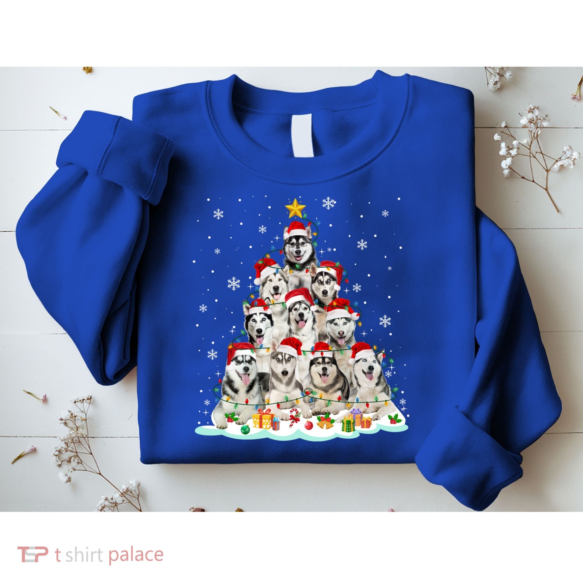 Siberian Husky Christmas Tree Dog Lights Pajamas Xmas Cool Gift Sweatshirt