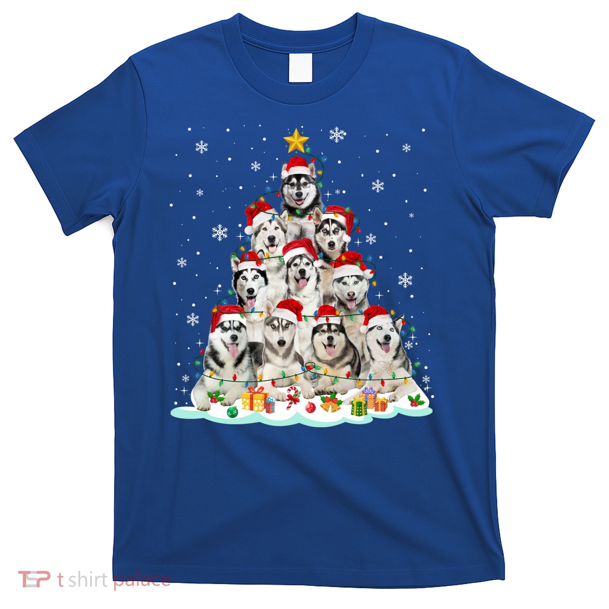 Siberian Husky Christmas Tree Dog Lights Pajamas Xmas Cool Gift T-Shirt