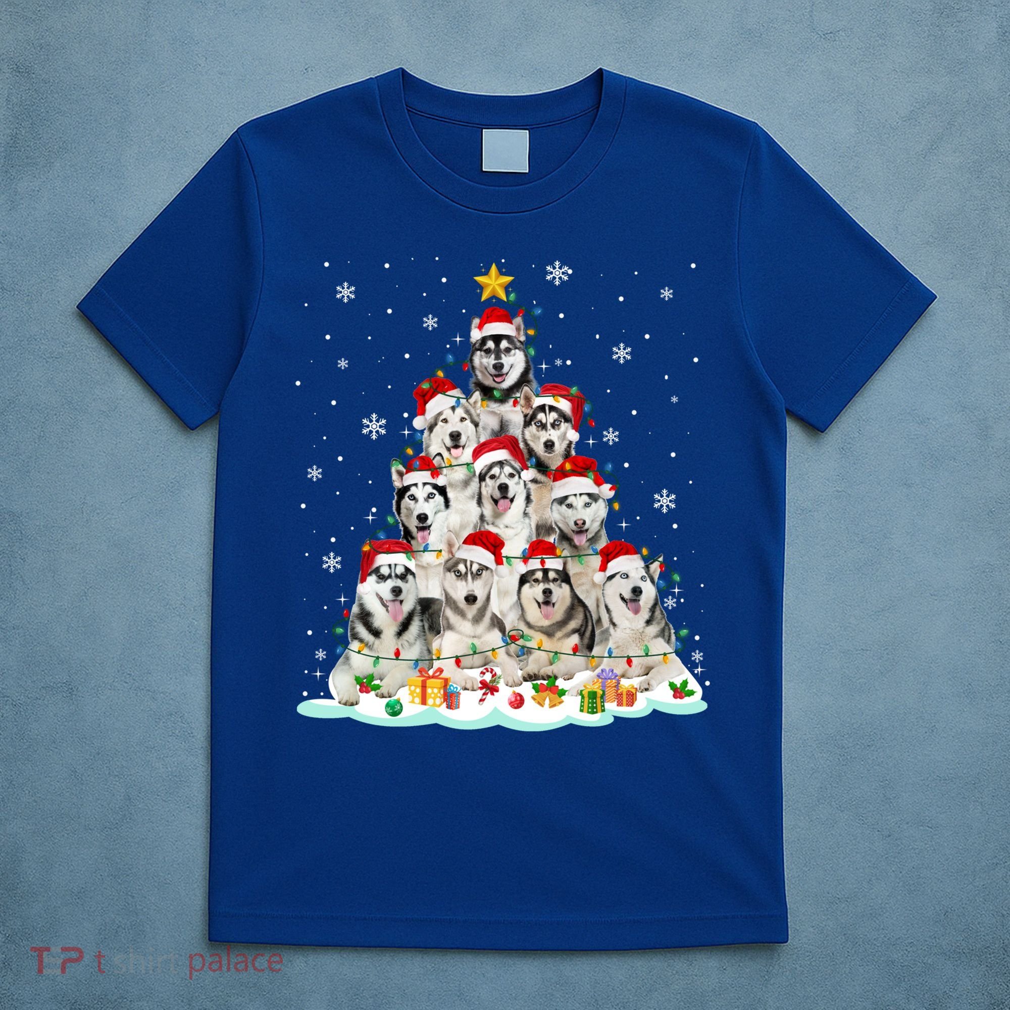 Siberian Husky Christmas Tree Dog Lights Pajamas Xmas Cool Gift T-Shirt