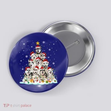 Siberian Husky Christmas Tree Dog Lights Pajamas Xmas Cool Gift Button