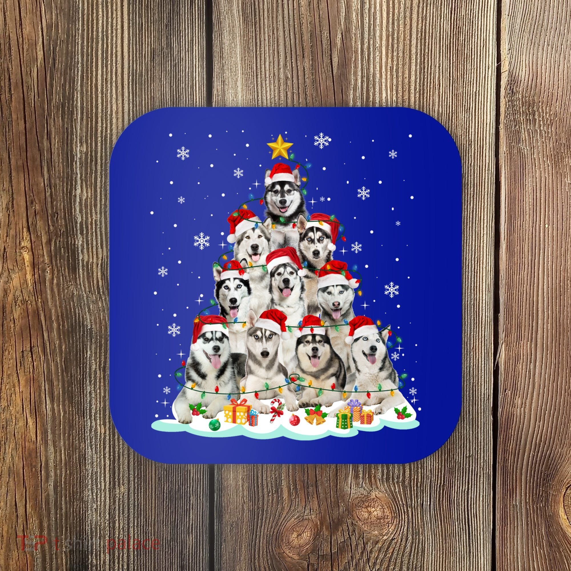 Siberian Husky Christmas Tree Dog Lights Pajamas Xmas Cool Gift Coaster
