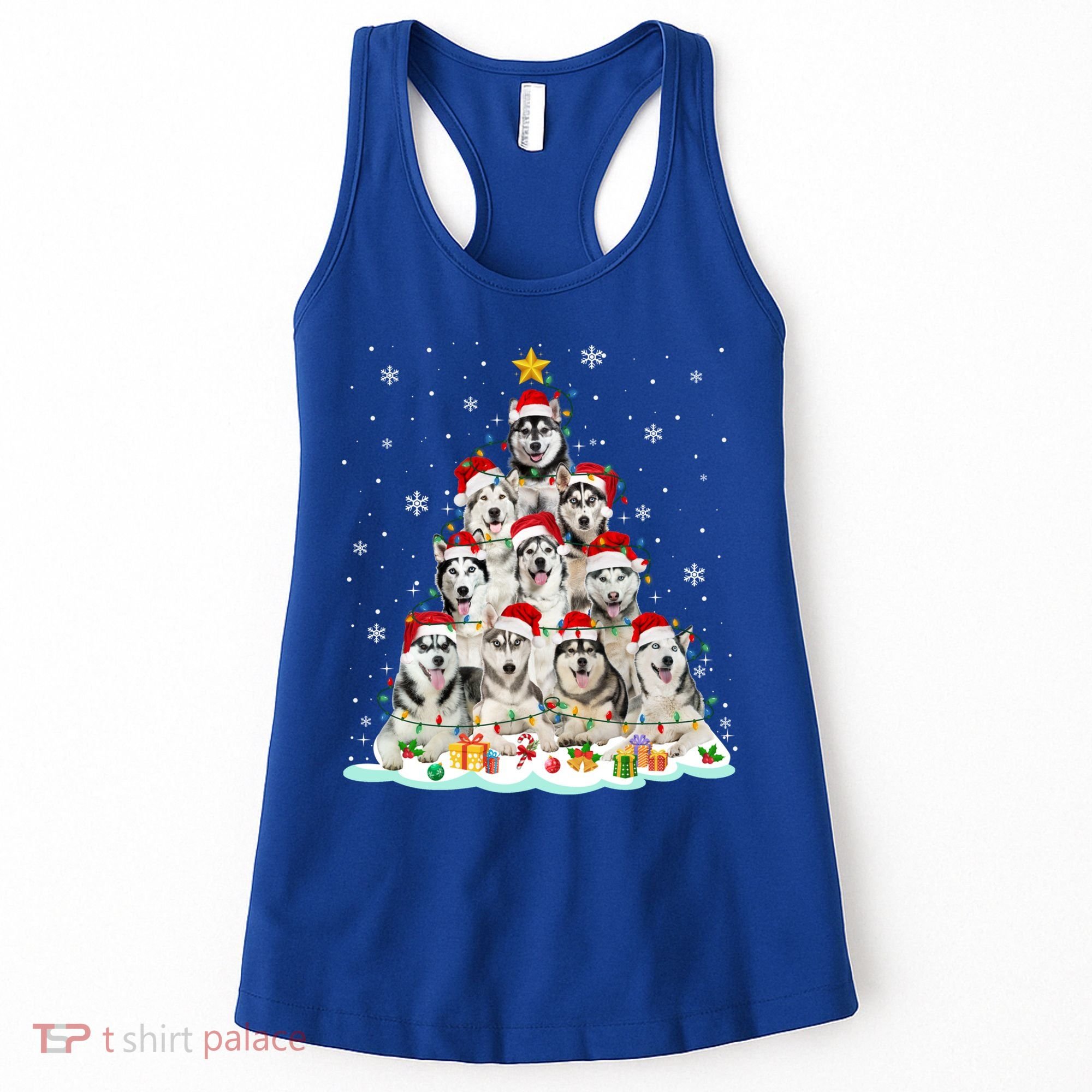 Siberian Husky Christmas Tree Dog Lights Pajamas Xmas Cool Gift Women's Tank Top