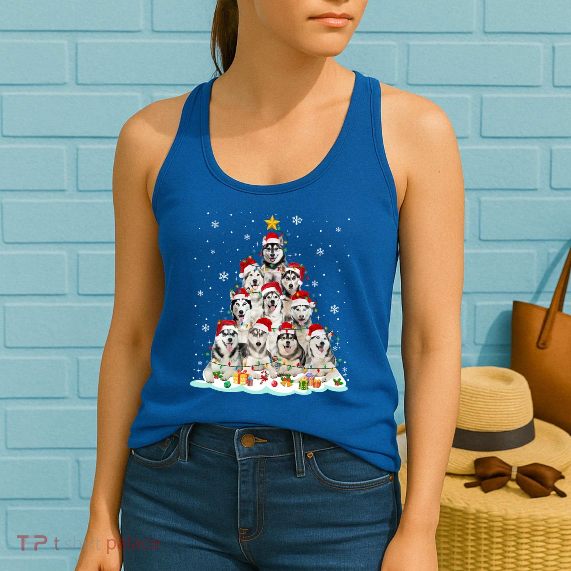 Siberian Husky Christmas Tree Dog Lights Pajamas Xmas Cool Gift Women's Tank Top