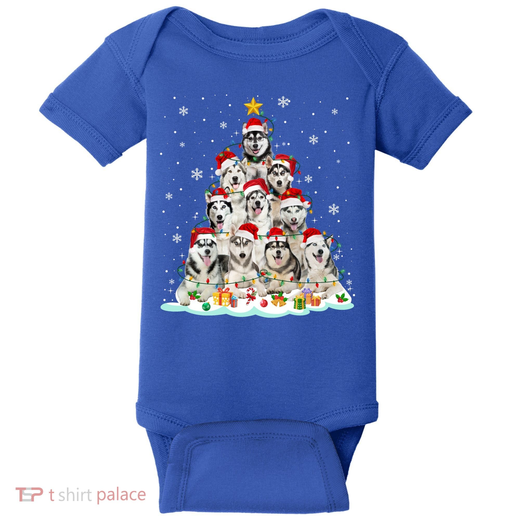 Siberian Husky Christmas Tree Dog Lights Pajamas Xmas Cool Gift Baby Bodysuit