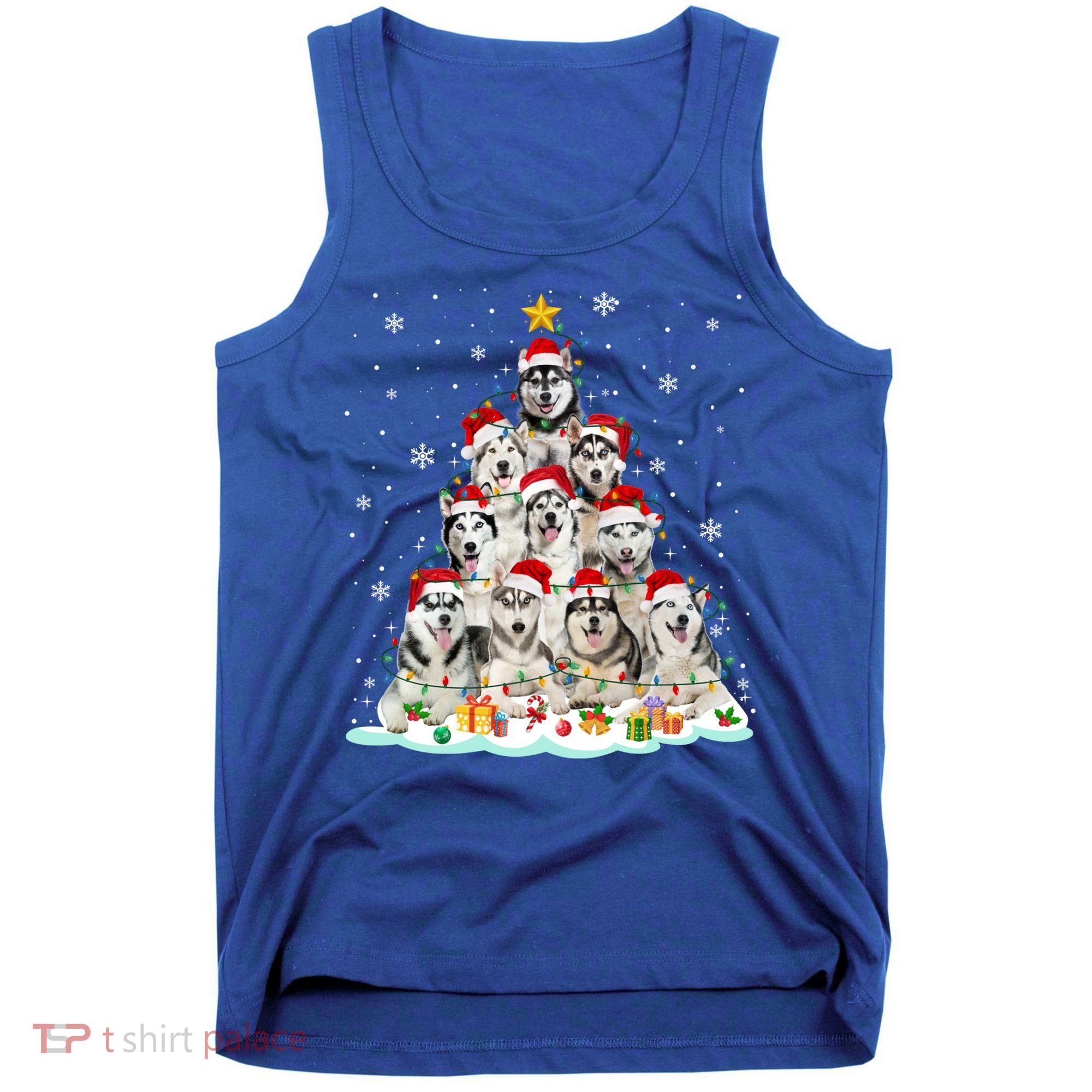 Siberian Husky Christmas Tree Dog Lights Pajamas Xmas Cool Gift Tank Top