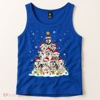 Siberian Husky Christmas Tree Dog Lights Pajamas Xmas Cool Gift Tank Top thumb 2