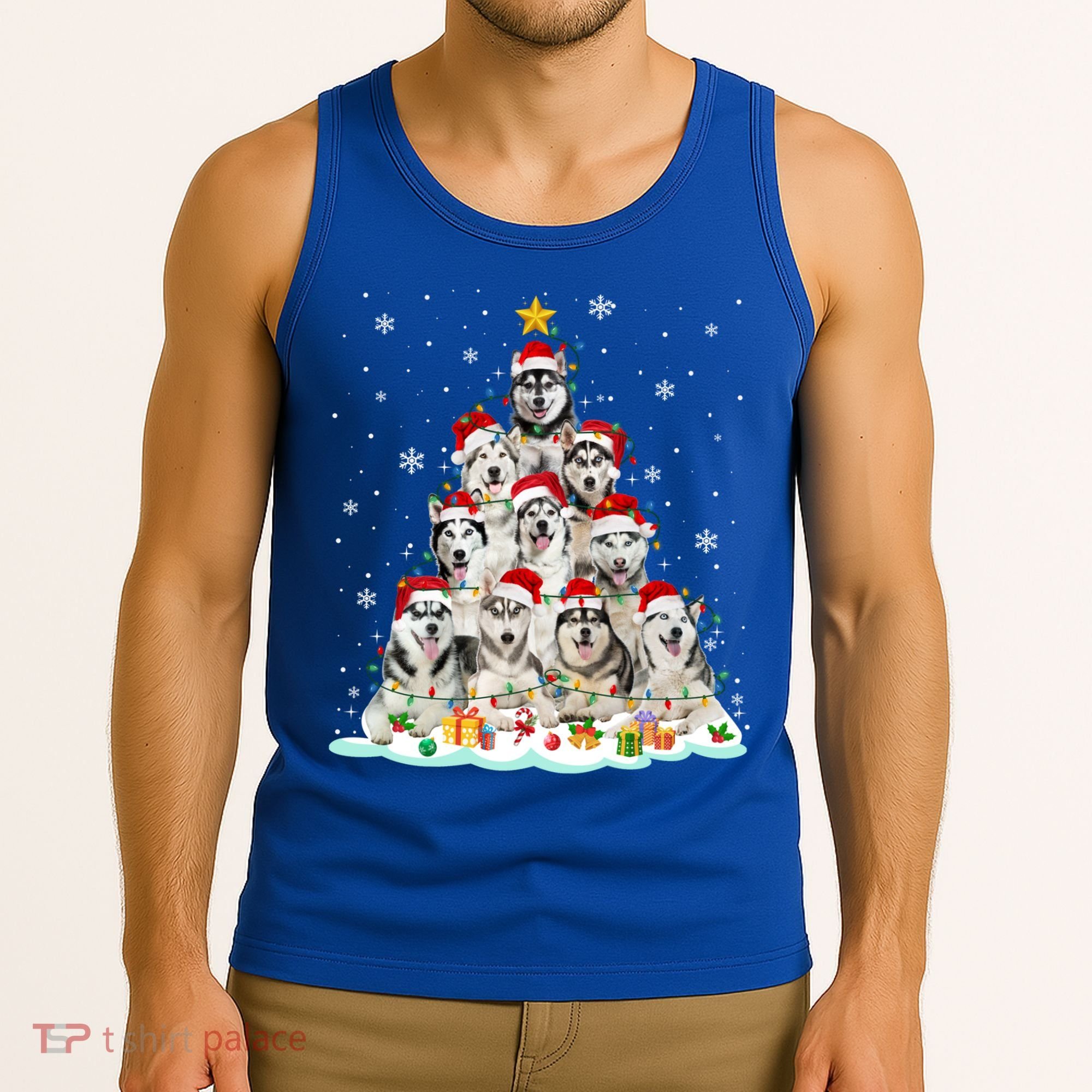 Siberian Husky Christmas Tree Dog Lights Pajamas Xmas Cool Gift Tank Top