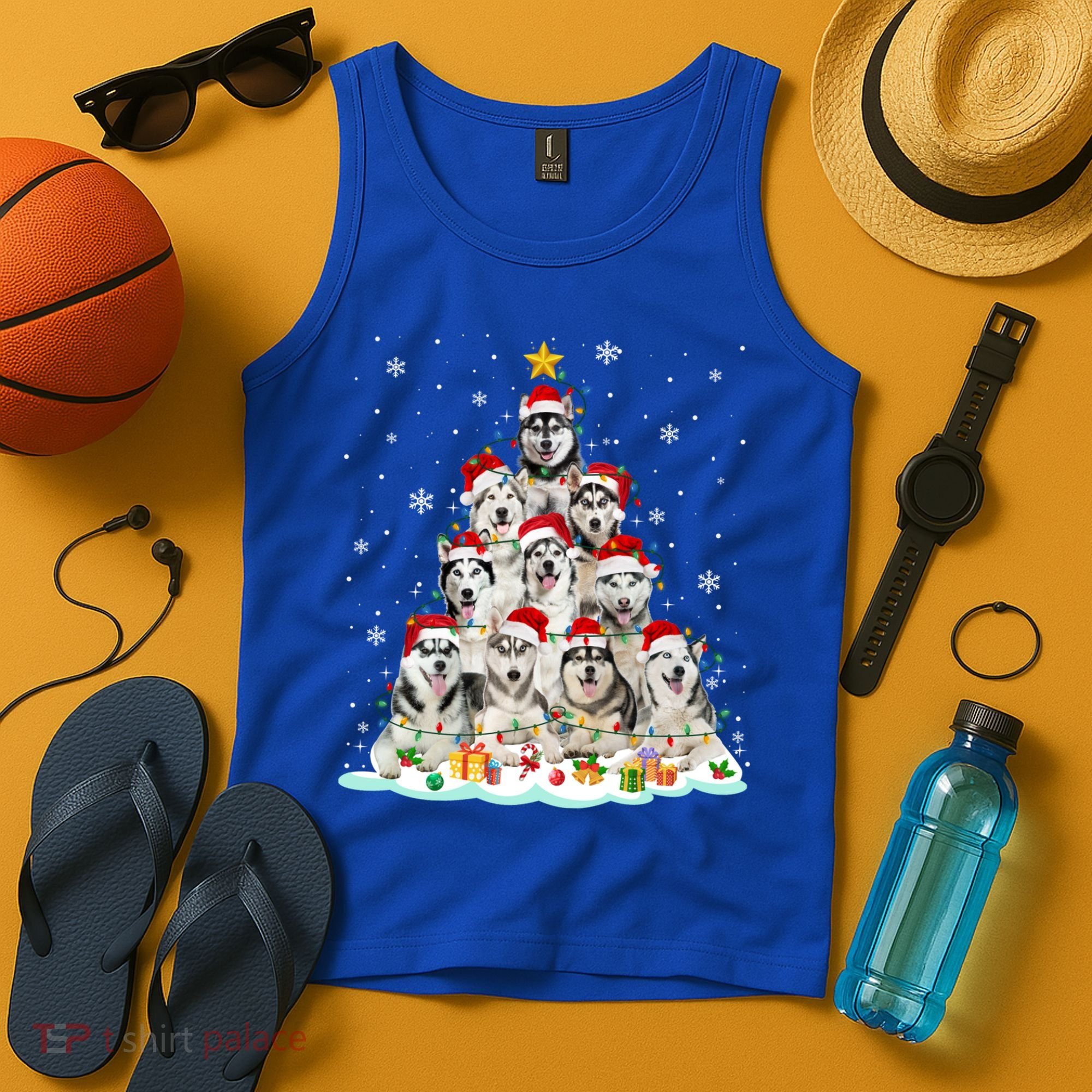 Siberian Husky Christmas Tree Dog Lights Pajamas Xmas Cool Gift Tank Top