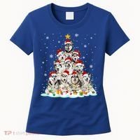 Siberian Husky Christmas Tree Dog Lights Pajamas Xmas Cool Gift Women's T-Shirt thumb 0