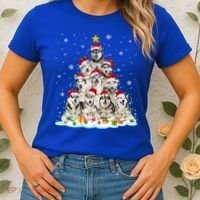 Siberian Husky Christmas Tree Dog Lights Pajamas Xmas Cool Gift Women's T-Shirt thumb 2