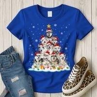Siberian Husky Christmas Tree Dog Lights Pajamas Xmas Cool Gift Women's T-Shirt thumb 3