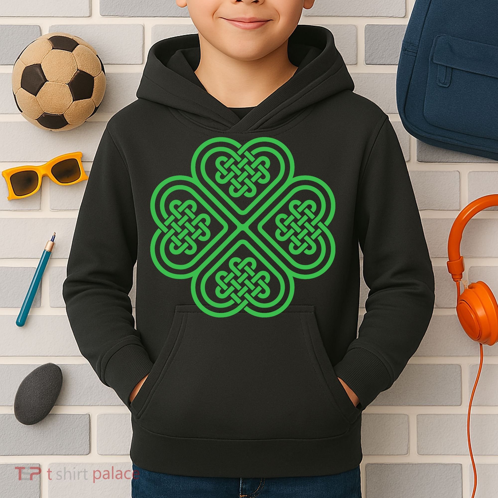 Shamrock Heart Celtic Knot Irish St. Patricks Day Kids Hoodie