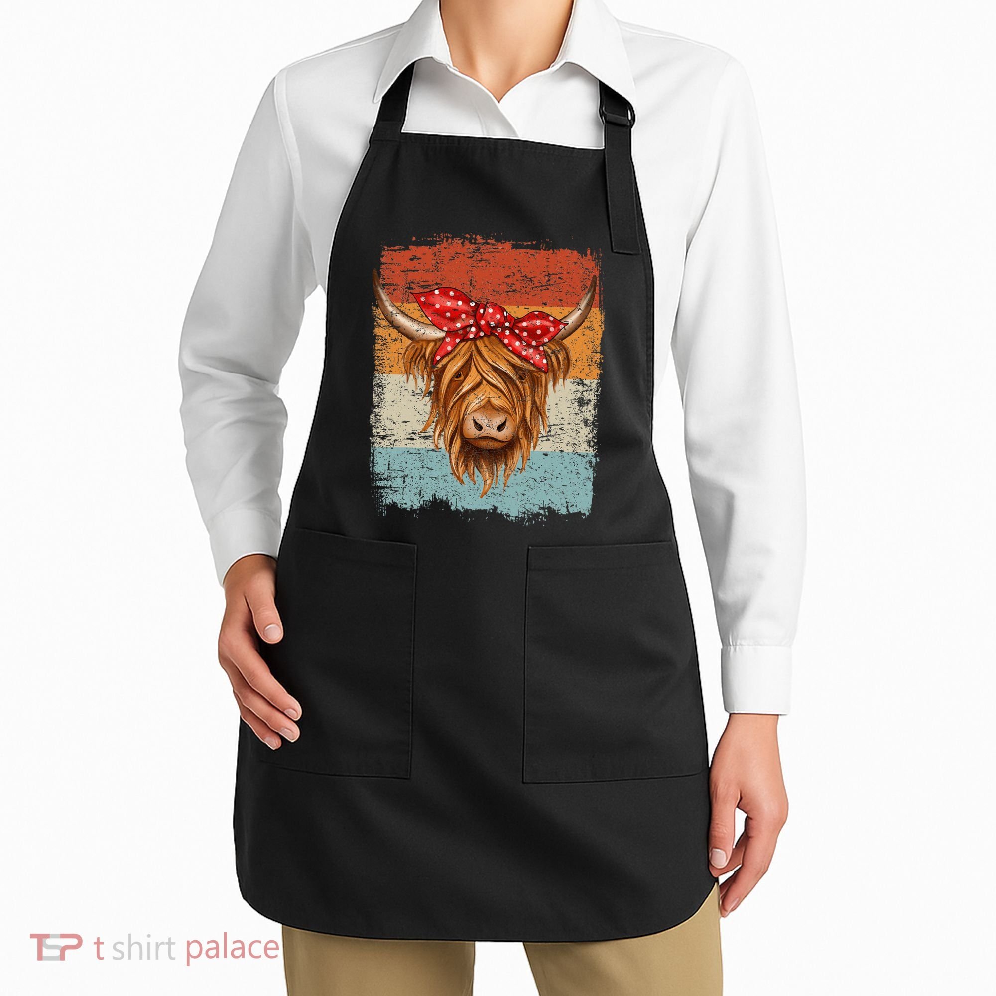 Scottish Highland Cow Cattle Hairy Cow Flowers Woman Apron