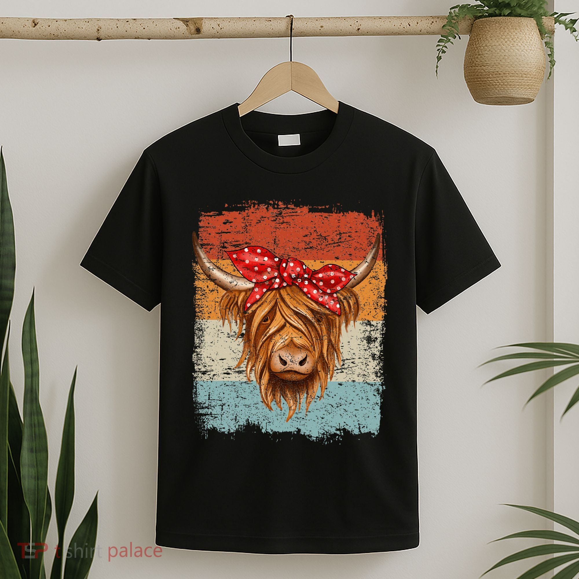 Scottish Highland Cow Cattle Hairy Cow Flowers Woman T-Shirt
