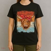 Scottish Highland Cow Cattle Hairy Cow Flowers Woman T-Shirt thumb 4