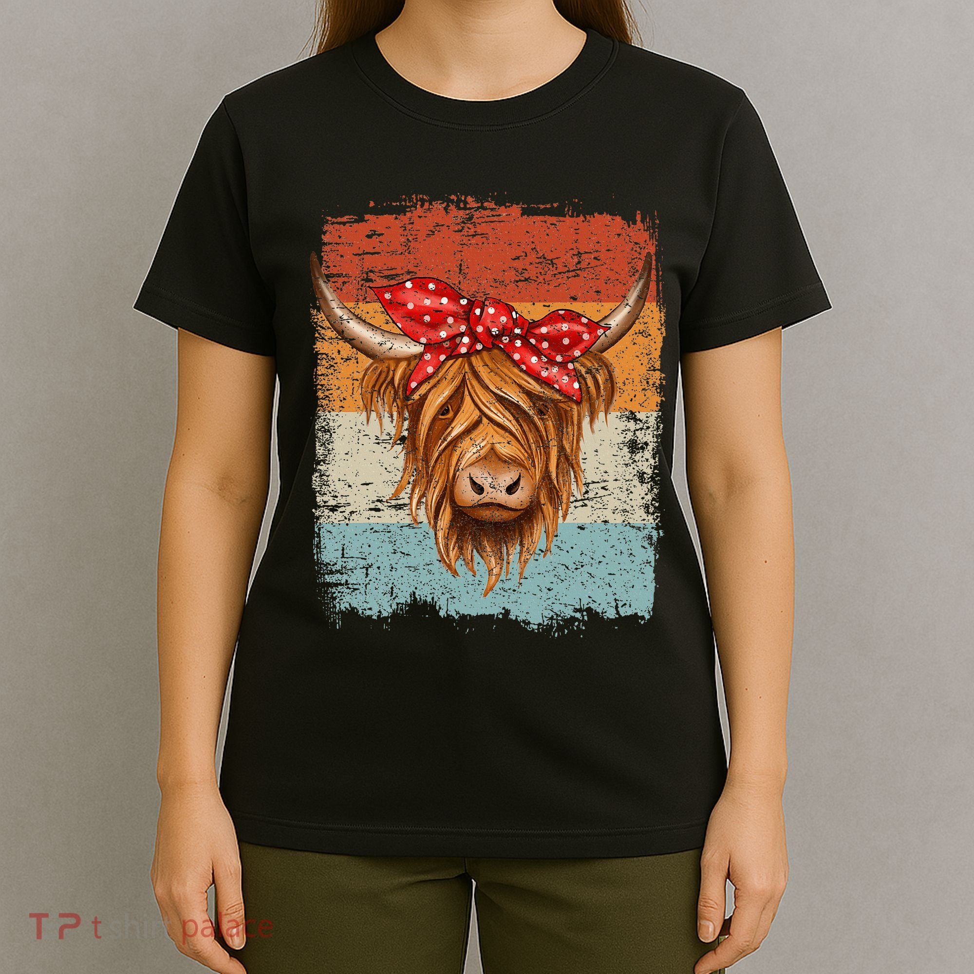 Scottish Highland Cow Cattle Hairy Cow Flowers Woman T-Shirt