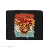 Scottish Highland Cow Cattle Hairy Cow Flowers Woman Mousepad thumb 0
