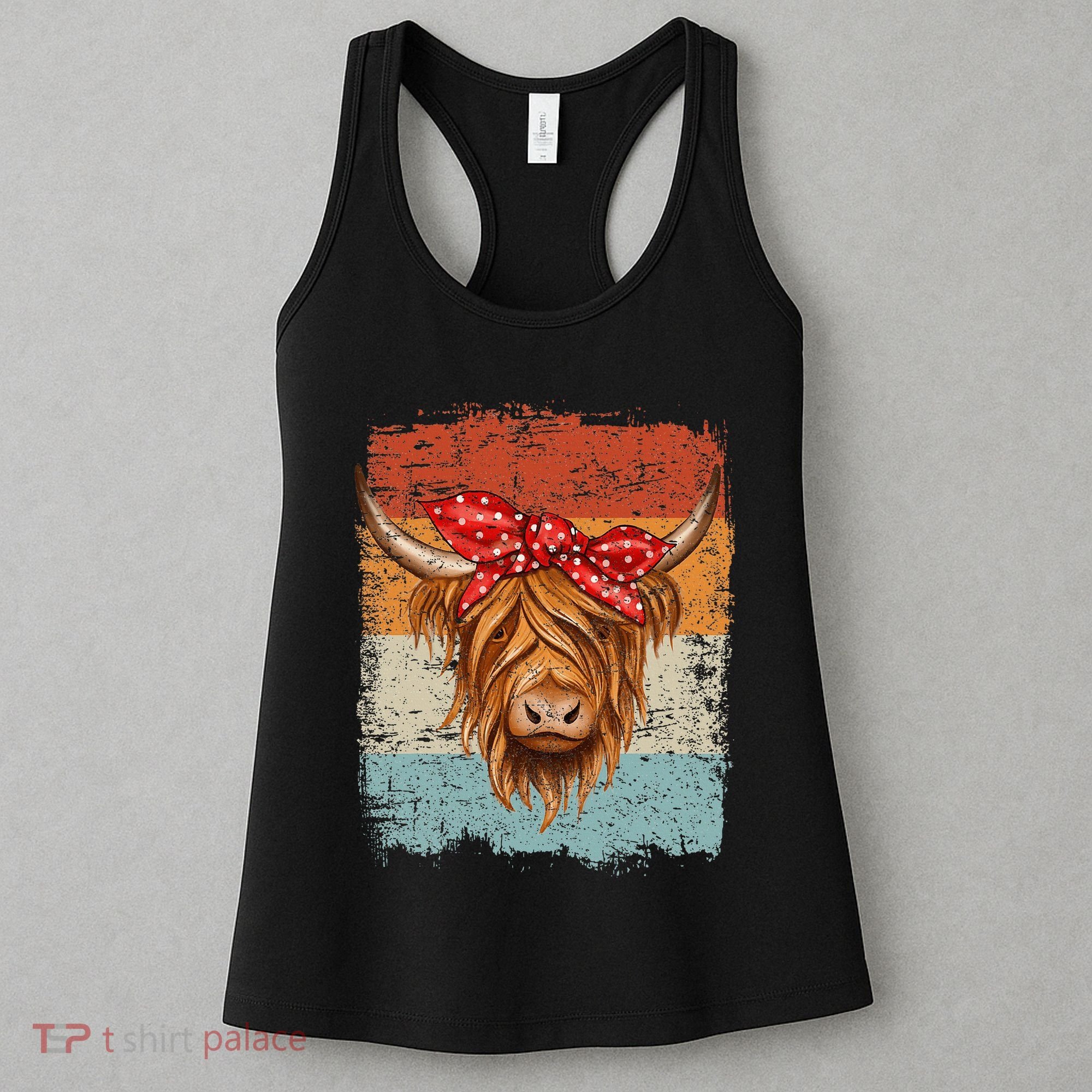 Scottish Highland Cow Cattle Hairy Cow Flowers Woman Women's Tank Top