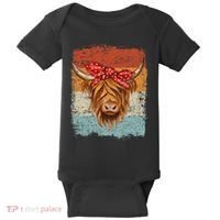 Scottish Highland Cow Cattle Hairy Cow Flowers Woman Baby Bodysuit thumb 0
