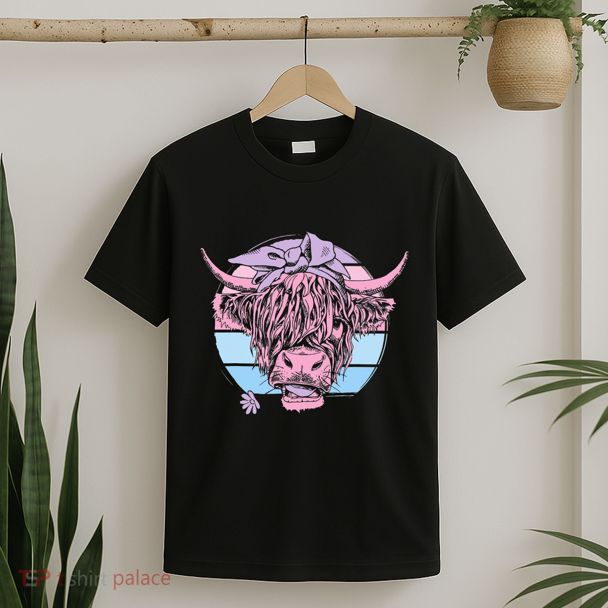 Scottish Highland Cow Cattle Hairy Cow Flowers Woman T-Shirt