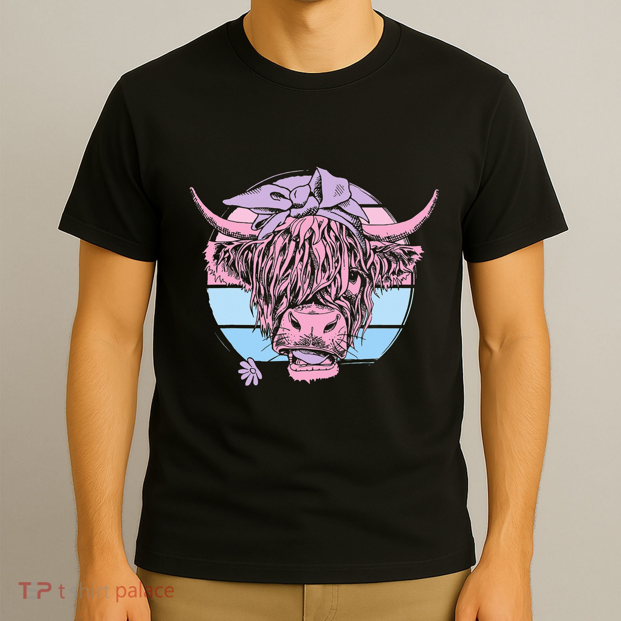 Scottish Highland Cow Cattle Hairy Cow Flowers Woman T-Shirt