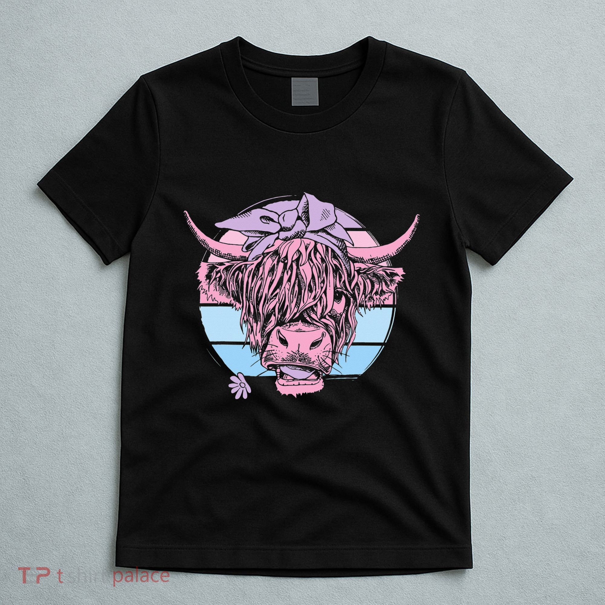 Scottish Highland Cow Cattle Hairy Cow Flowers Woman T-Shirt