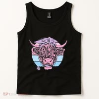 Scottish Highland Cow Cattle Hairy Cow Flowers Woman Tank Top thumb 2