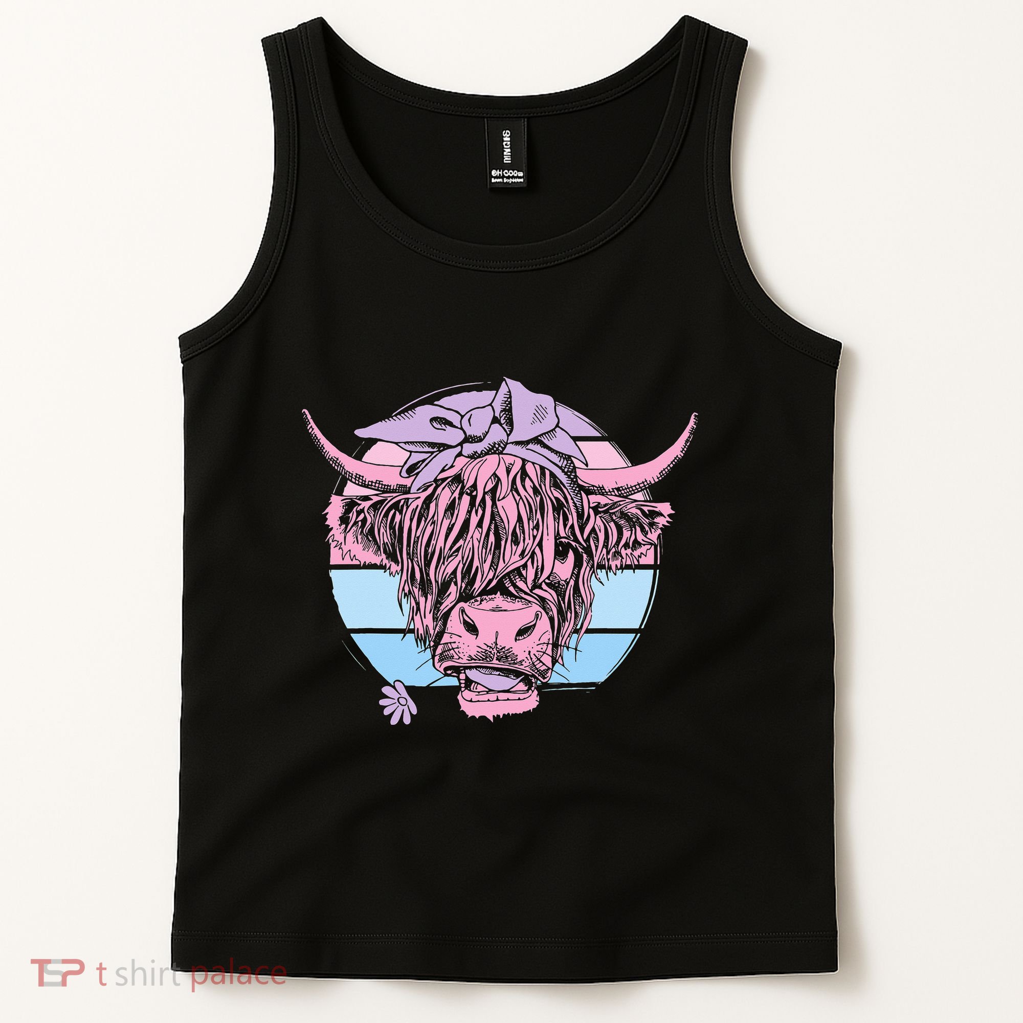 Scottish Highland Cow Cattle Hairy Cow Flowers Woman Tank Top