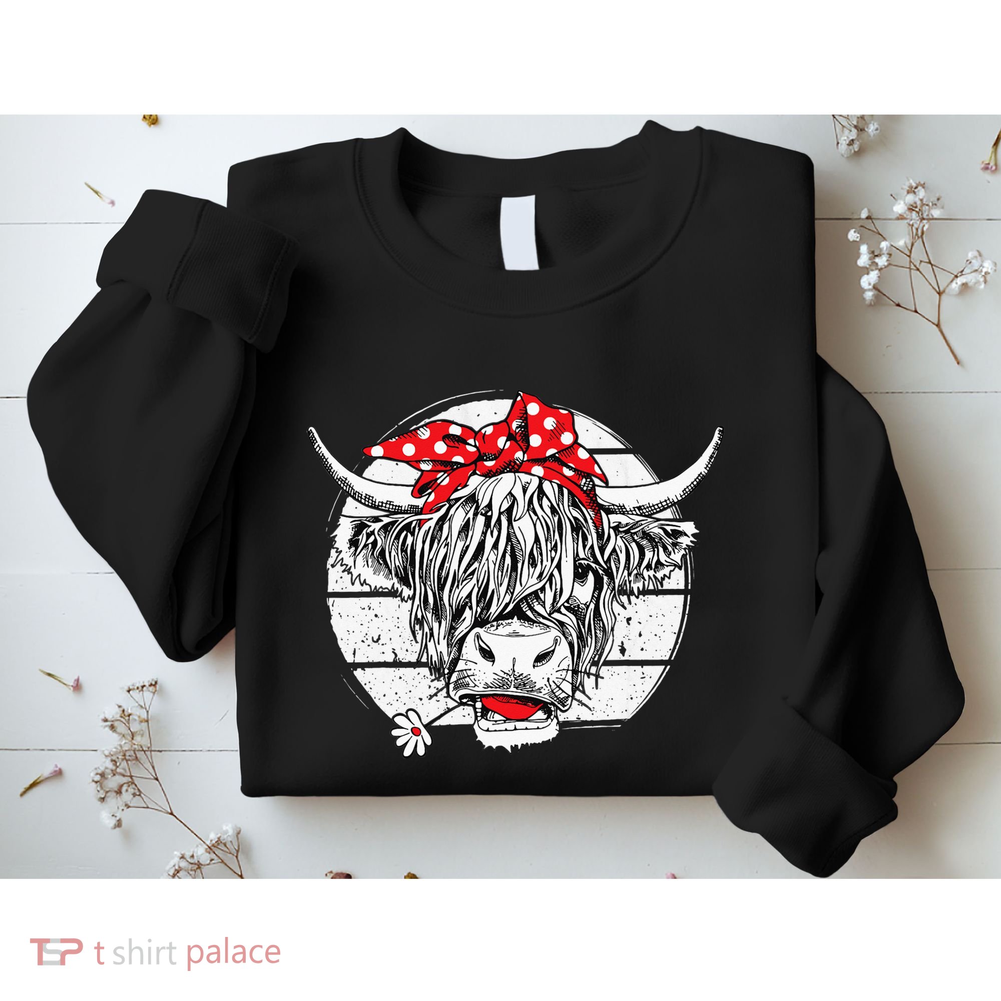 Scottish Highland Cow Cattle Hairy Cow Flowers Woman Sweatshirt