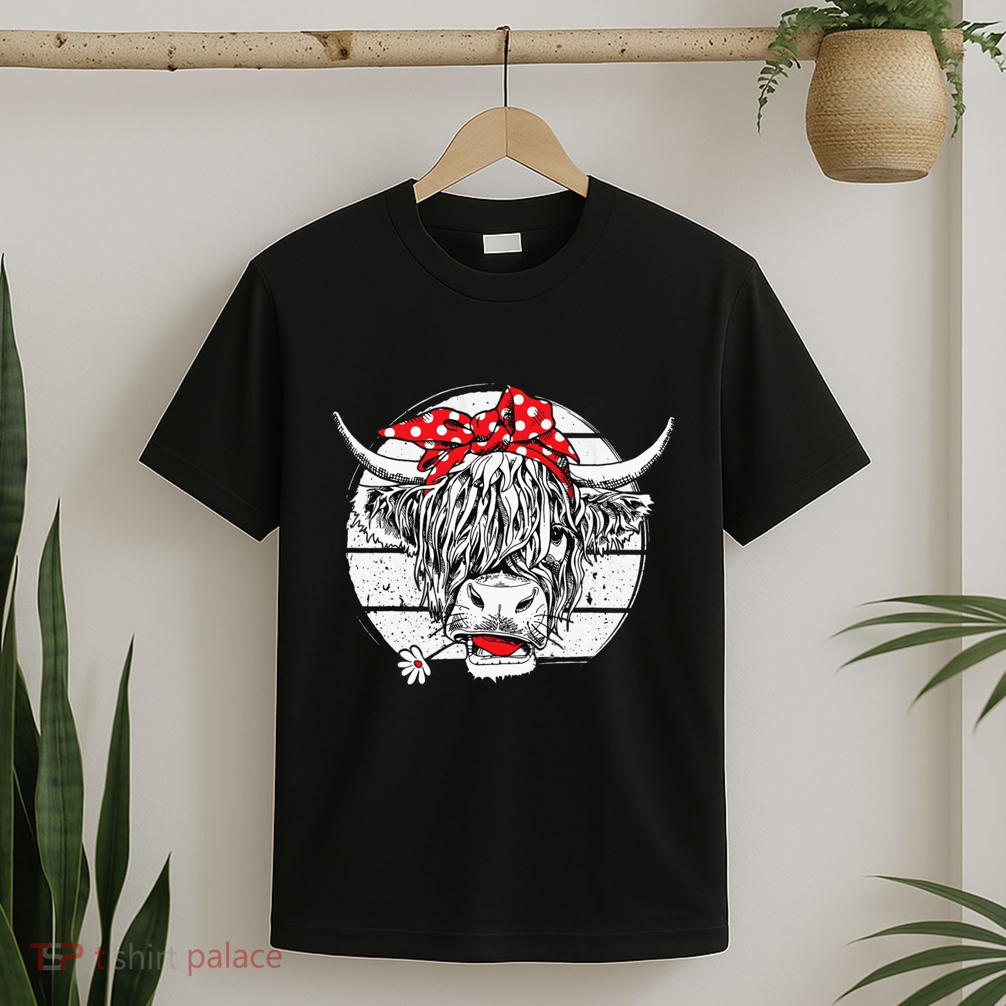 Scottish Highland Cow Cattle Hairy Cow Flowers Woman T-Shirt