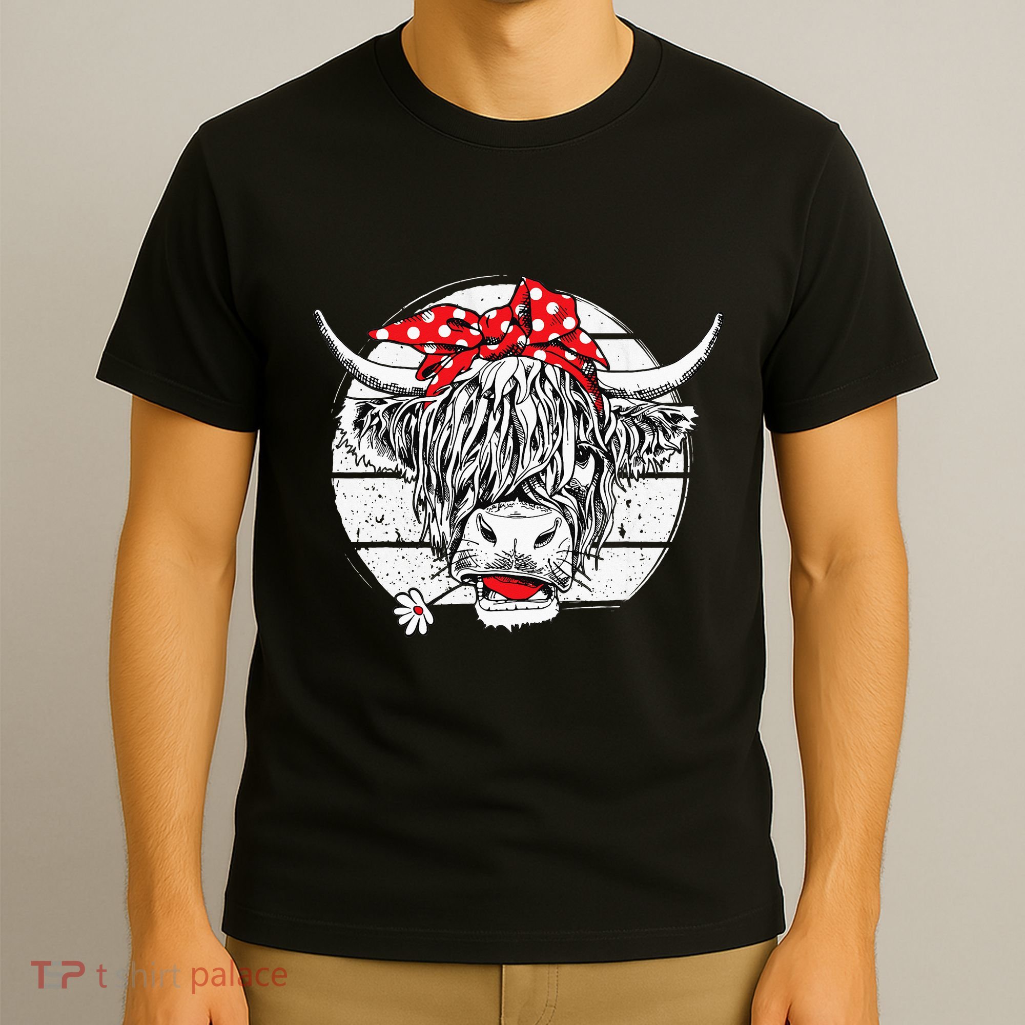 Scottish Highland Cow Cattle Hairy Cow Flowers Woman T-Shirt