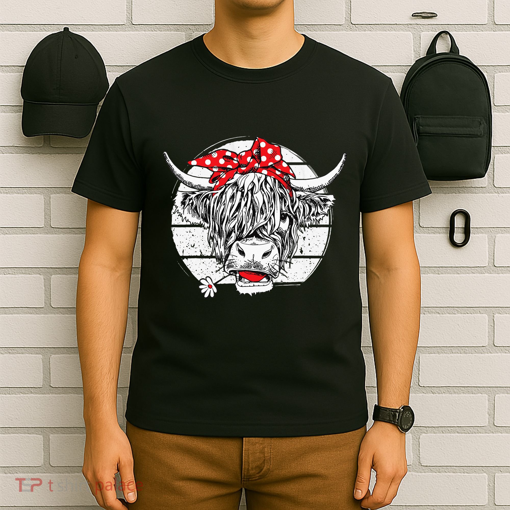 Scottish Highland Cow Cattle Hairy Cow Flowers Woman T-Shirt