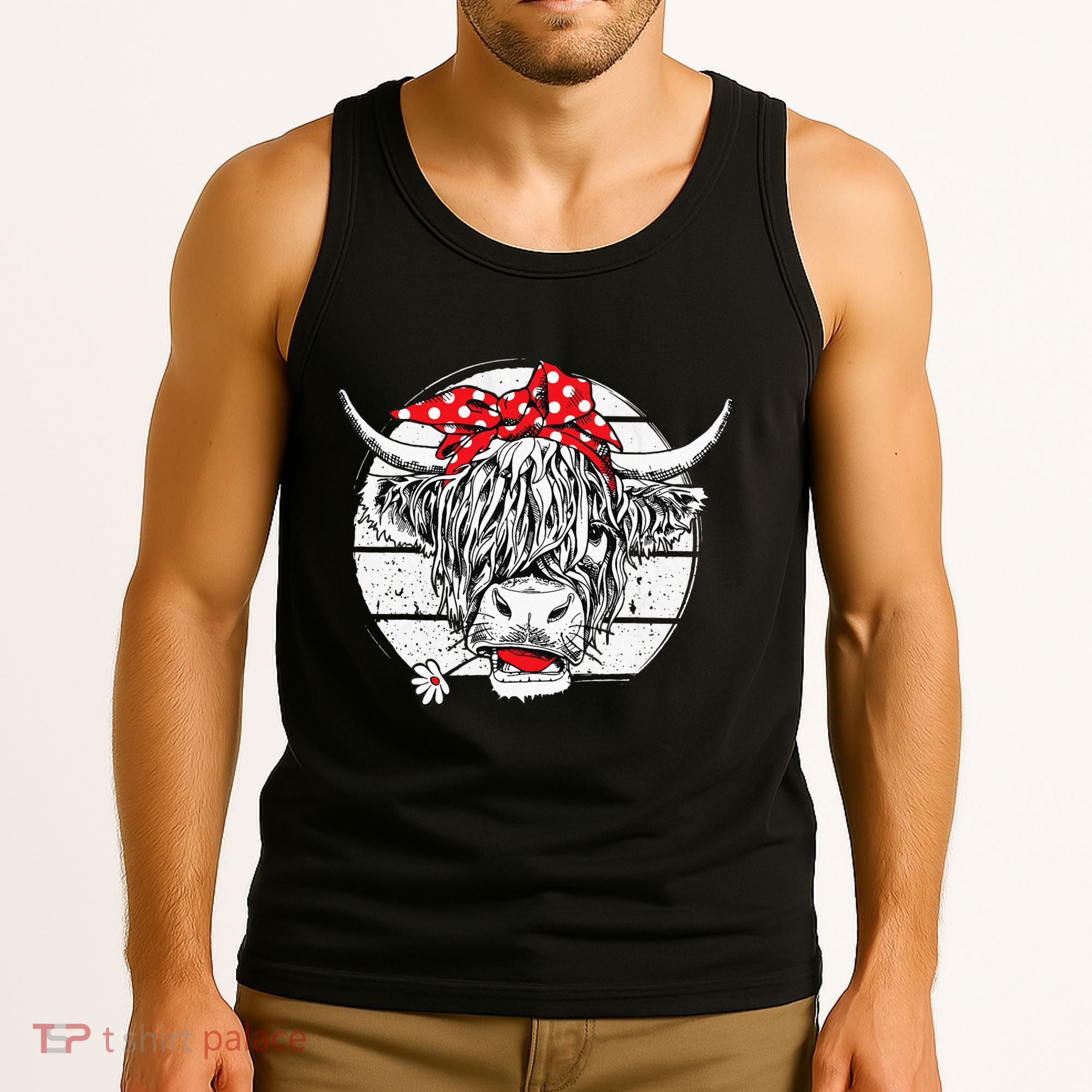Scottish Highland Cow Cattle Hairy Cow Flowers Woman Tank Top